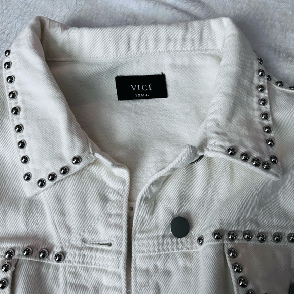 White Studded Oversized Jean Jacket - Picture 3 of 8